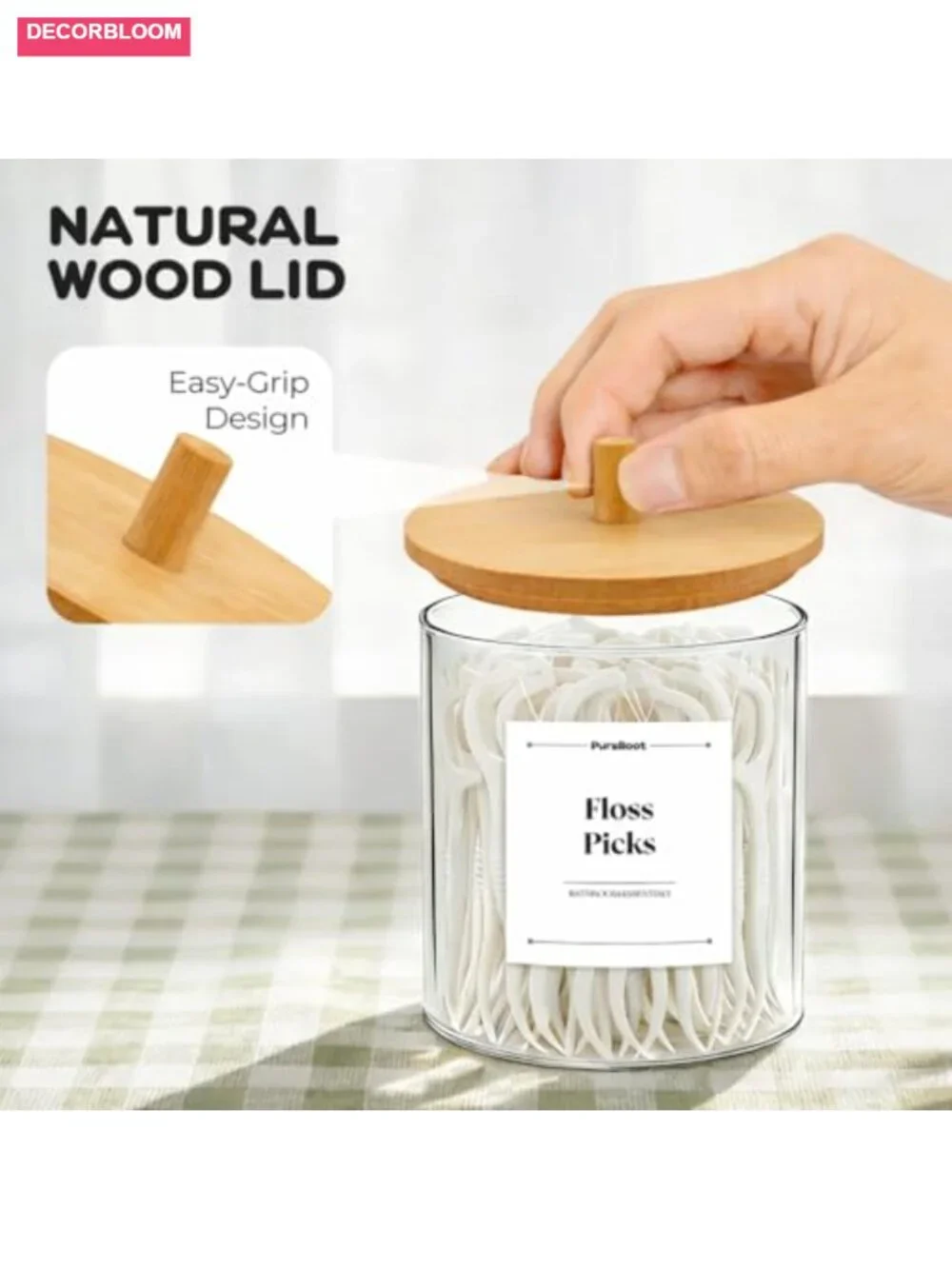 Glass Qtip Holder Dispenser Set with Bamboo Lids 10oz Cotton Swab Jar
